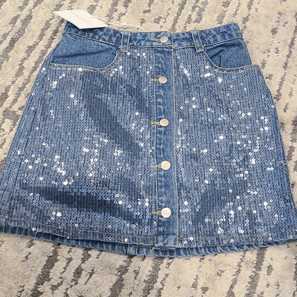 NWT Honey Punch Denim sequin button up skirt - Picture 8 of 9